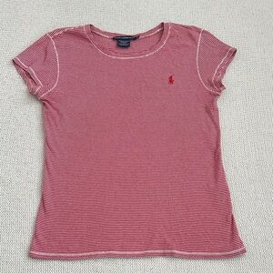 Ralph Lauren Sport 100% Cotton Red & White Stripe Short Sleeve Shirt Size Medium